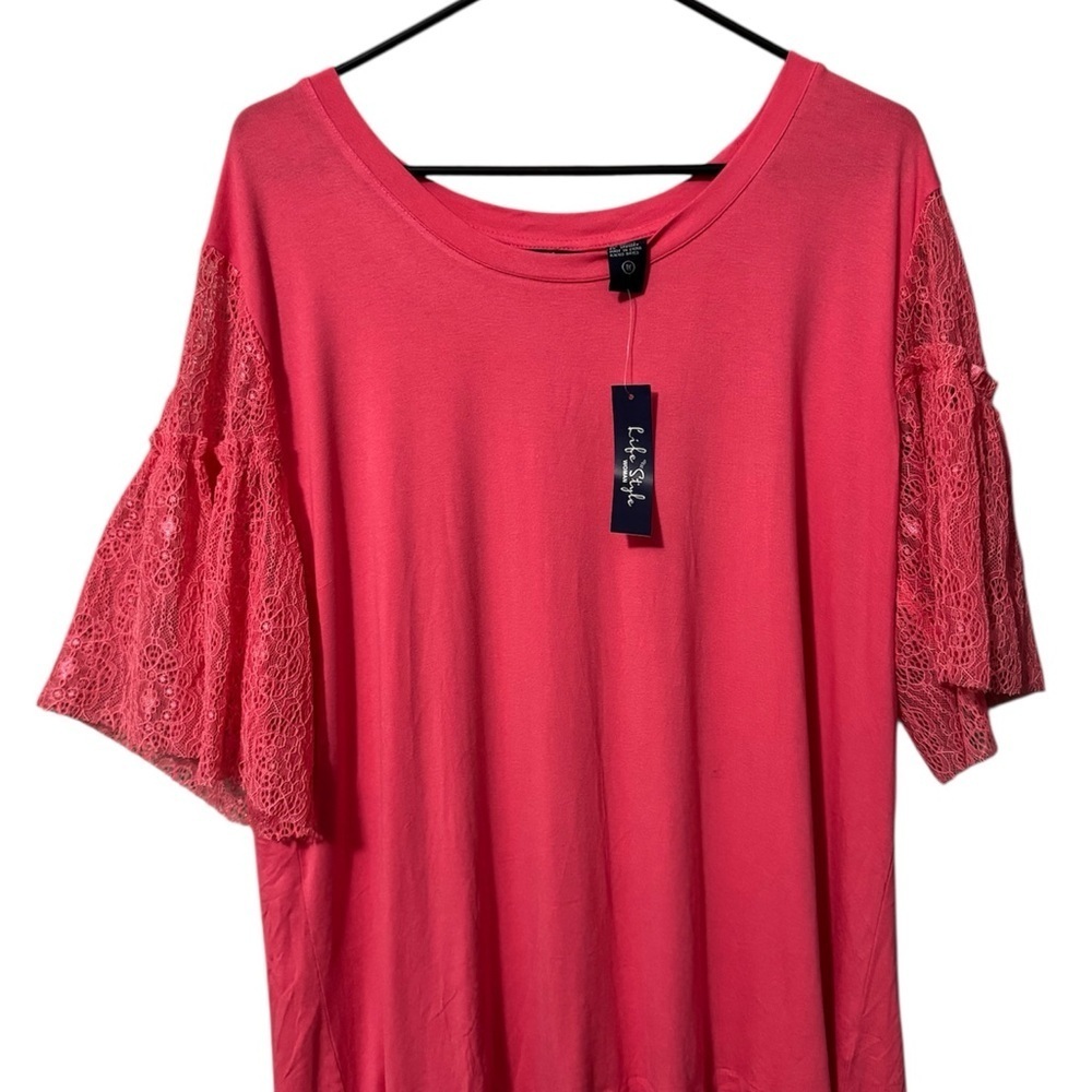 NWT Life Style Coral Lace Sleeve Blouse Size 1X